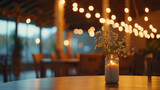 Fototapeta  - Blurred building at evening event with many lights and cozy atmosphere