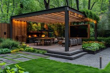 Stylish Wooden Gazebo In A Beautiful Green Garden