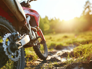 Wall Mural - A cross bike rides off-road kicking chunks of dirt off a dirt road