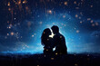 Verliebtes Paar am Abend unter den Sternen