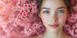 High-quality crop photo of skincare and cosmetics concept with copy space for text. Woman with beautiful face touching healthy facial skin portrait. Beautiful happy Asian girl model.