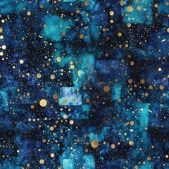 Wall Mural - Abstract Cosmic Blue with Golden Dots. Deep blue abstract backdrop sprinkled with golden dots resembling a starry night sky.