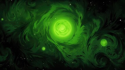 Wall Mural - Green Nebula Swirl in Space. A vibrant green nebula swirls amidst the stars, evoking a dynamic cosmic scene.