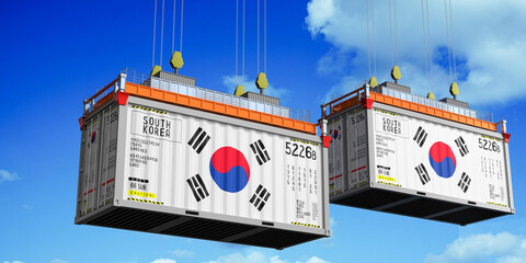 Shipping containers with flags of South Korea - 3D illustration