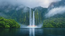Rain Forest Misty Waterfall And River Landscape Nature