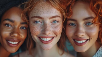 Poster - The smiles of multi-ethnic business women are contagious in the office of this happy multi-ethnic group