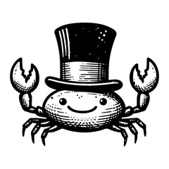 Sticker - crab wearing vintage top hat funny sketch