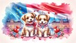A watercolor concept illustration for Valentine's Day, featuring a cute couple of puppies with a Luxembourg theme 02