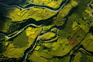 Wall Mural - Aerial shot of a picturesque countryside captured through drone imagery