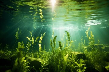 an underwater view of aquatic plants thriving in a clear pond, a testament to the benefits of effect
