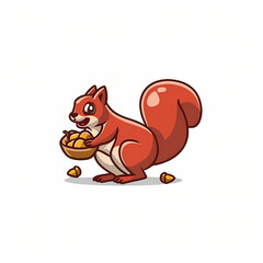 Wall Mural - Flat Logo of Excited Squirrel Gathering Acorns Cartoon.