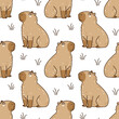 Seamless pattern with cute сartoon capybara isolated on white - funny animal background for Your textile and wrapping paper design