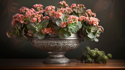 Wall Mural - Kalanchoe arranged on an antique table.