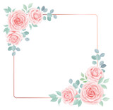 Fototapeta Pokój dzieciecy - Flower roses, green leaves. Floral frame, mother's day greeting card. Vector background