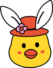 Wall Mural - Easter chick with bunny ears vector. Cartoon style. 