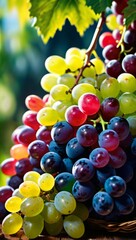 Wall Mural - Ripe Vineyard Grapes in Various Shades of Purple and Green, Ready for Harvest.