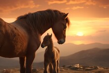 Witnessing A Tender Moment Between A Wild Horse And Its Foal.