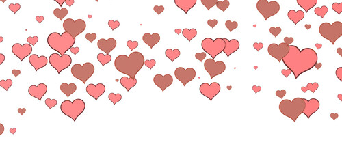 Falling red and pink hearts isolated on transparent background. Valentine’s day design