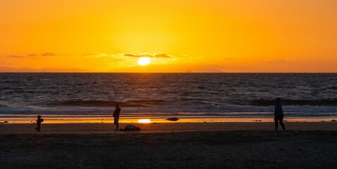 Wall Mural - Silhouettes by the sea at sunset in Los Angeles