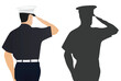 Soldier and silhouette saluting. vector