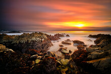Sunset On The Coastline Of Pacific Grove, California. 