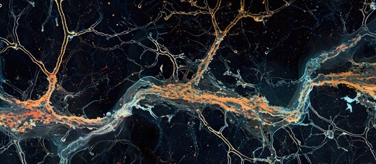 Wall Mural - Longitudinally sectioned nerve fibers fixed with osmium tetroxide. Myelin sheaths seen as parallel black lines. Oblique clear lines are Schmidt-Lanterman incisures.