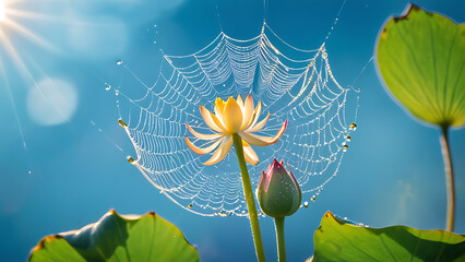 lotus flower in the sky with spider web.