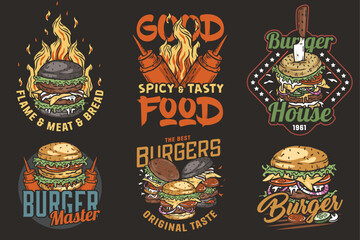 Poster - Hamburger set vector for logo of fast food. American food or burger collection for restaurant or cafe