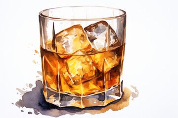 Wall Mural - Glass of alcoholic drink whiskey or brandy or cognac