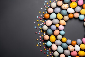  Gray background with colorful easter eggs round frame texture