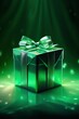 Green handmade shiny gift box, in the style of vibrant stage backdrops