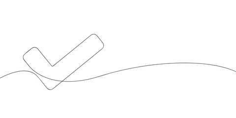 A single line drawing of a tick. Continuous line tick icon. One line icon. Vector illustration