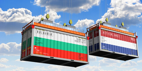 Shipping containers with flags of Bulgaria and Netherlands - 3D illustration