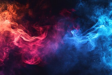 Wall Mural - Blue vs red smoke effect black vector background. Abstract neon flame cloud with dust cold versus hot concept. Sport boxing battle competition fog transparent wallpaper design. Police digital banner