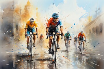 Wall Mural - Cycling on the road through the streets of Paris, France. Olympic Games in Paris 2024.