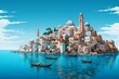 Mediterranean city sea. Sea tourism campania. Generate Ai