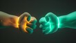 Arcane Fist: Glowing Pact in Pastel & Emerald. Fist Bump of Enchantment: Arcane Synergy in Minimalist Light.