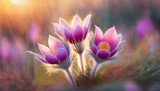 Fototapeta Kwiaty - Sasanki, fioletowe kwiaty wiosenne