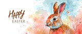 Fototapeta Dziecięca - HAPPY EASTER watercolor background spring with a rabbit and flowers Generative AI