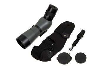 Wall Mural - Modern spyglass. Long-range observation device. Monocular isolate on a white back