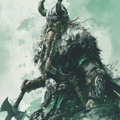 Canvas Print - Digital painting of a viking warrior in armor with horns. Fantasy illustration