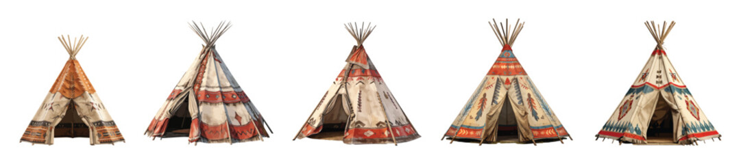 Wall Mural - Native american tent vector set isolated on white background