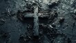 Ash Wednesday abstract representation of the religious Christian symbol marking the start of Lent, featuring a cross made of ashes