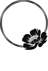 Canvas Print - Round linear frame with flowers. Abstract floral frame . Border with flower . Simple one line black frame with  peonies. Hand drawn  black frame with floral elements .