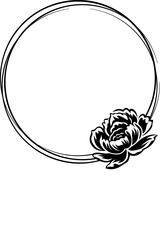 Wall Mural - Round linear frame with flowers. Abstract floral geometrical frame . Border with flower . Simple one line black frame with  peonies. Hand drawn  black frame with floral elements .