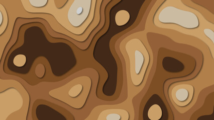 Abstract chocolate paper cut background with lines. Abstract topographic map background. abstract white paper background,