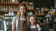 © S photographer - Caucasian mother and daughter hugging each other in a coffee shop.