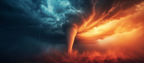 Wall Mural - Tornado alarm near dark sky and incoming tempest