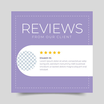 Customer feedback review or testimonial design. Customer service feedback template with photo placeholder vector.