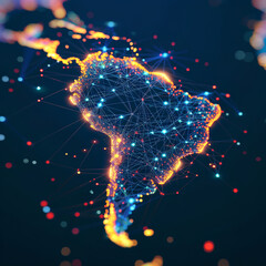 Wall Mural - abstract digital map of south america, south american global network concept and connectivity, data 